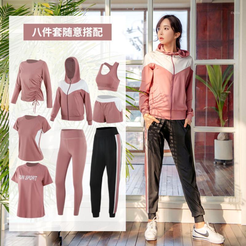 

2020 Hot sale women sportswear suits yoga coats+bra+t shirt+shorts+pants fitness gym 5 piece set training clothing sets1, 2 piece set b