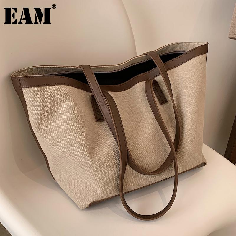 

[EAM] Women New Large Capacity Canvas Personality Tote Bag Female All-match Crossbody Shoulder Bag Fashion Tide 2021 18A1643, Black