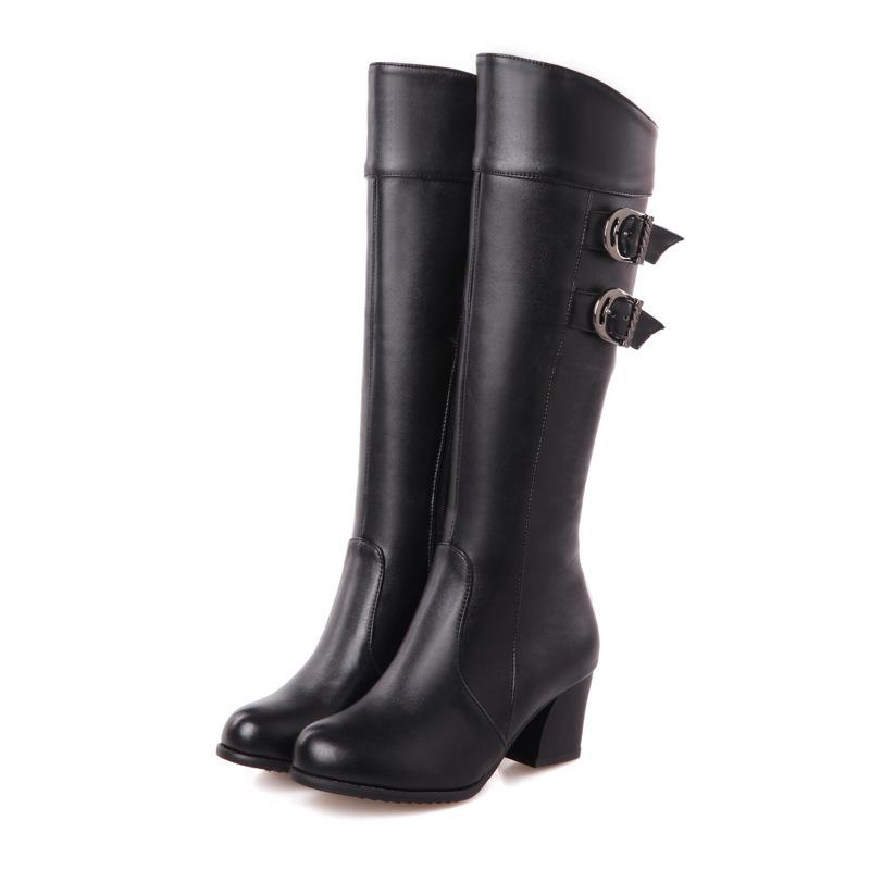 

2020 long boots fashion women boots autumn and winter warm leather Botas de mujer high quality women Hq133, Black thickened