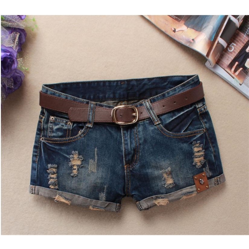 

Autumn Denim Shorts For Women Sexy Mini Shorts Women' Rivet Holes Jeans Low Waist Shorts Without Belt Ripped Denim Short J2305 Y200403, As the picture