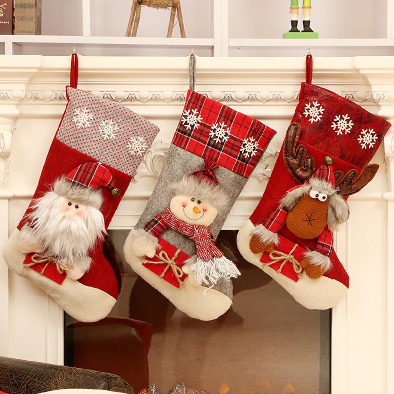 

Christmas Stockings Santa Elk Fabric Gift Snowflake Socks Lovely Gift Bag For Children Fireplace Tree Christmas Decoration