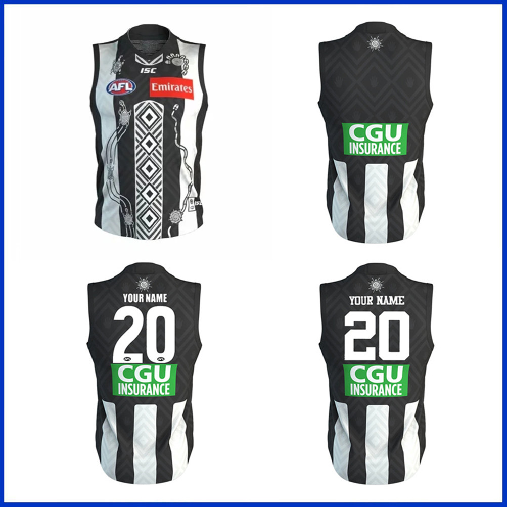 

2020 COLLINGWOOD MAGPIES AFL INDIGENOUS GUERNSEY TRAINING JERSEY size S---XL--3XL, Black;gray