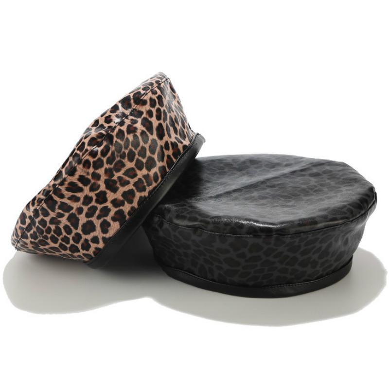 

Berets Spring Winter Lady Leopard Faux PU Leather Beret Women's Adjustable Painter Cap Female French Flat Girl Walking, White