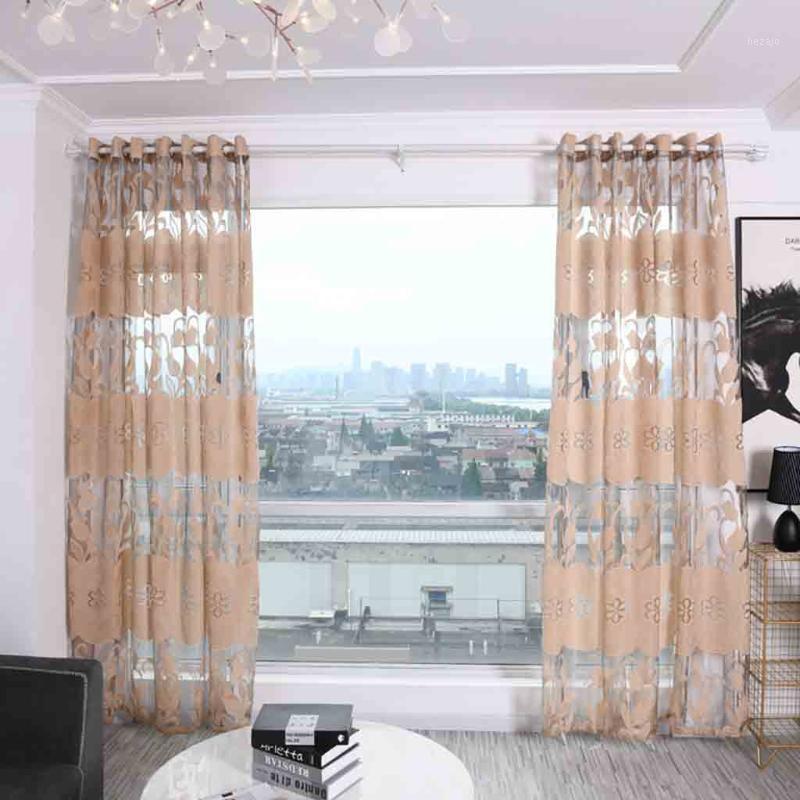 

2019 Europe Style Romantic Tulip Cut Flower Leaves Curtain Tulle Window Door Treatment Drape Valance 2 Panel Fabric Home #451, Yellow