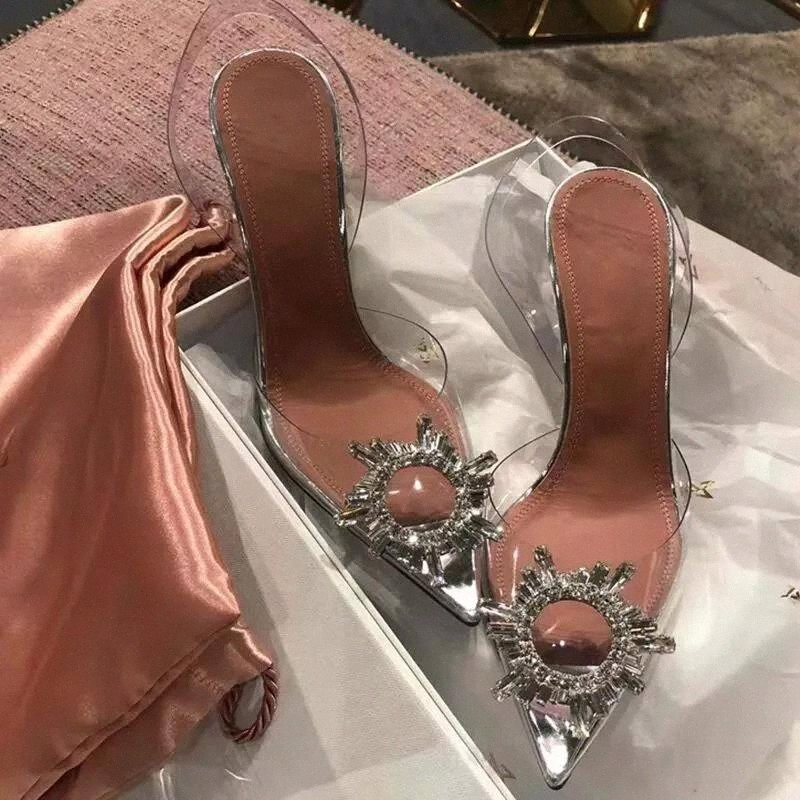 

Transparent PVC Sandals Women Pointed Clear Crystal Cup High Heel Stilettos Sexy Pumps Summer Shoes Peep Toe Women Pumps Size 43 #n64J, Black