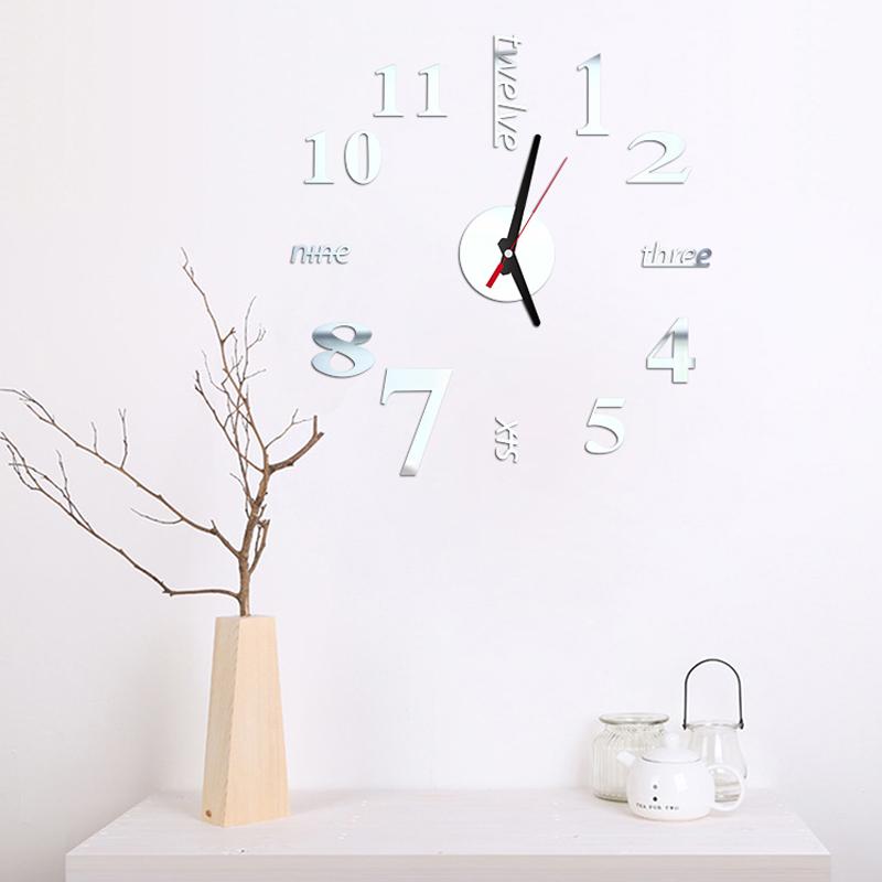 

3D Wall Clock Mechanism Clock Mirror Wall Stickers Removable Self-Adhesive Art Decal Clocks Home Decor Living Quartz Needle