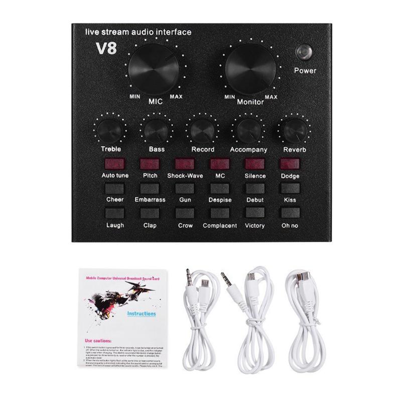 

V8 Sound Card Audio Set Interface External Usb Live Microphone Sound Card Bluetooth Function for Computer Pc Mobile Phone Sing