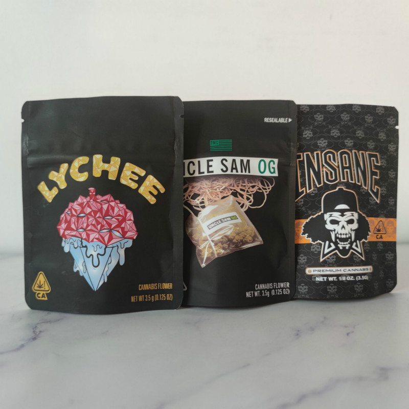

New UNCLE SAM OG BAG INSANE LYCHEE California 3.5g Mylar Bags Child Proof Zipper bag For PH Herb Flower Packaging bags Package