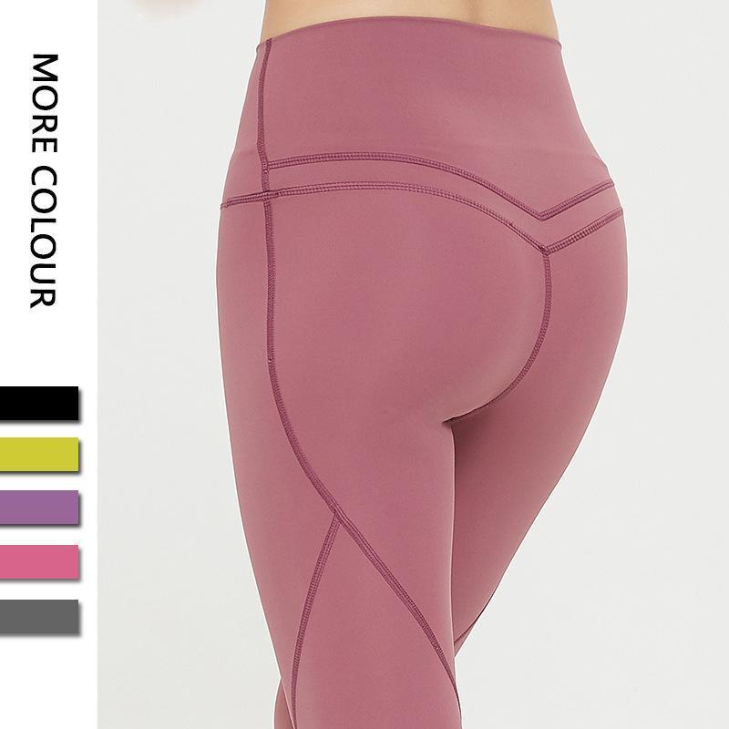 

Cross Border Bare Sense Jin Double-Sided Peach Hip Yoga Pants nv yun dong Tight Trousers Elasticity Large Size jian shen ku Dres1, K050 leaves yellow