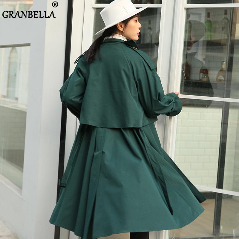 

New arrival green blue khaki cardigan trench coat women 2020 spring autumn Korean style big swing coats plus size laides outwear