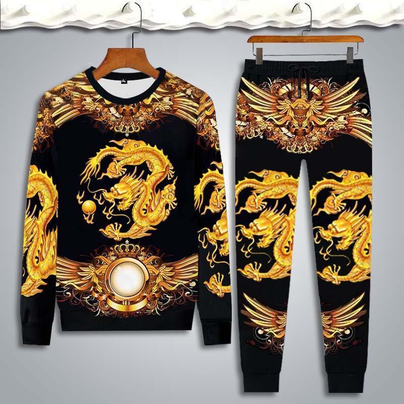 

Men's Set Jogging long-sleeve t-shirt set Men Tracksuit Tops and Pants Mens Sweat Suits Dragon tiger printing Sets Men Clothing1