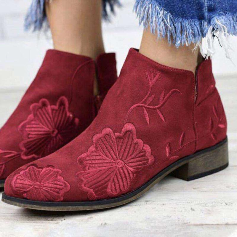 

Plus Size 43 Women's Ankle Boots For Women Shoes Print Flower 2021 Autumn Zip Low Heels Comfort Leather Female Ladies Footwear1, Beige