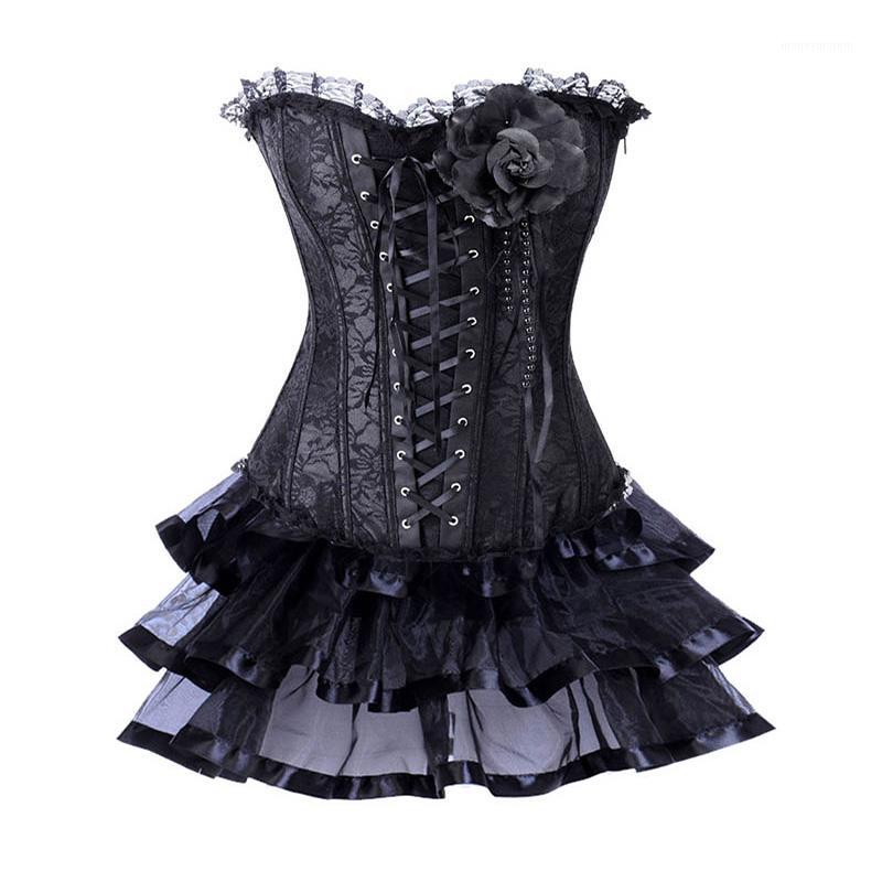 

Black Floral Lace Up Korsett For Women Sexy Victorian Costume Burlesque Corset Skirt Dress Gothic Clothing Corsets And Bustiers1, White