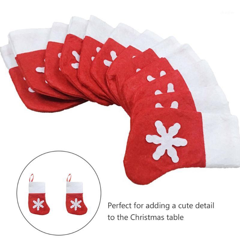 

24 Pcs Christmas Decorative Socks Creative Snowflake Socks Tableware Holders Candy Pouch Bag1
