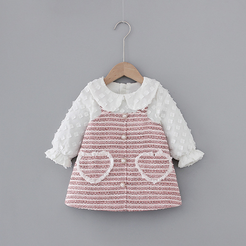 

2021 New Autumn Peter Pan Collar Flowers Appliques Clothes Plaid Baby Girls Party for 1-5yrs Infant Es T6lq, Pink