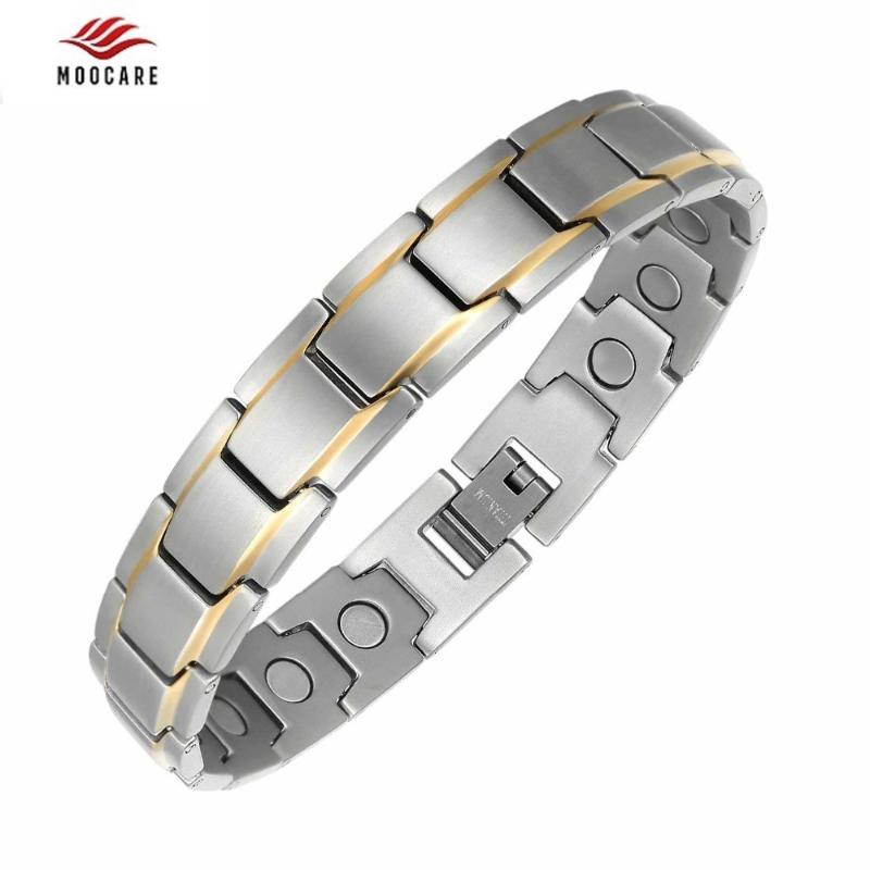 

Moocare Women Men lovers Bracelets Stainless Steel wrist Chain Link Health Magnetic Bracelet Jewelry wristband men