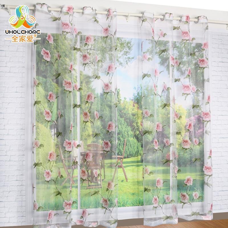 

Window Curtain White Flower Printed Pattern For Home Living Room Screening Transparent Sheer Voile Fabric 1PCS/Lot1, Rod pocket