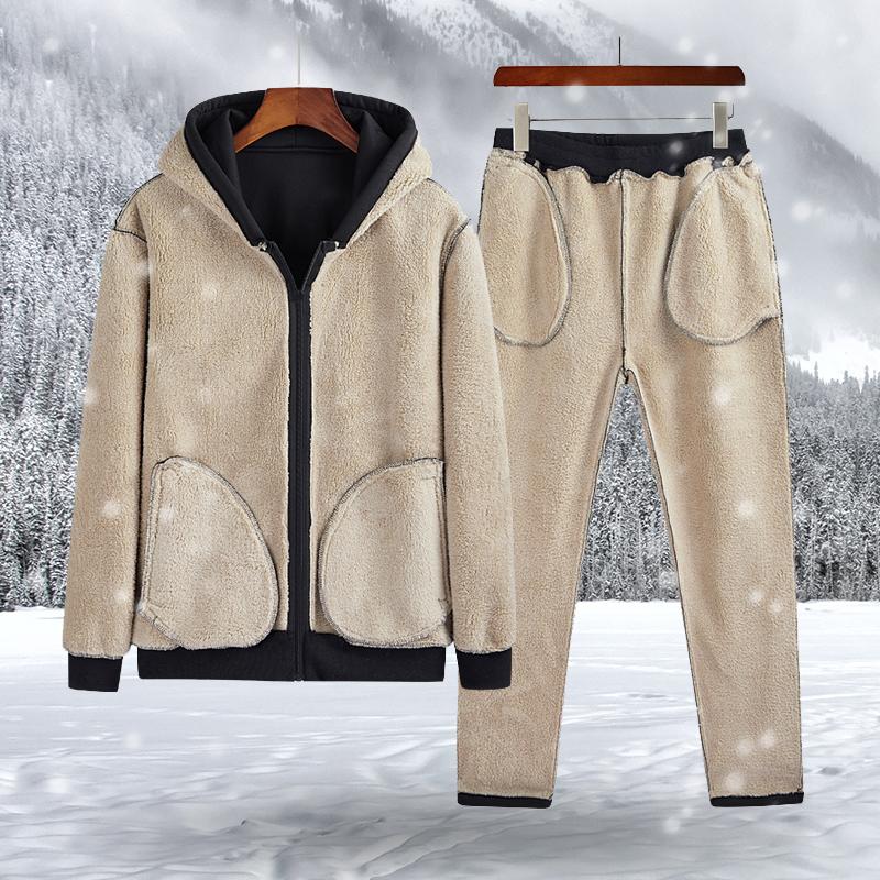 

Thick Coats Tracksuit Men Two Pieces Track Suit Jacket Outwear Sweatpants Male Sportswear Set Warm Outfits Jogger Sweatsuit 4XL, D76 black