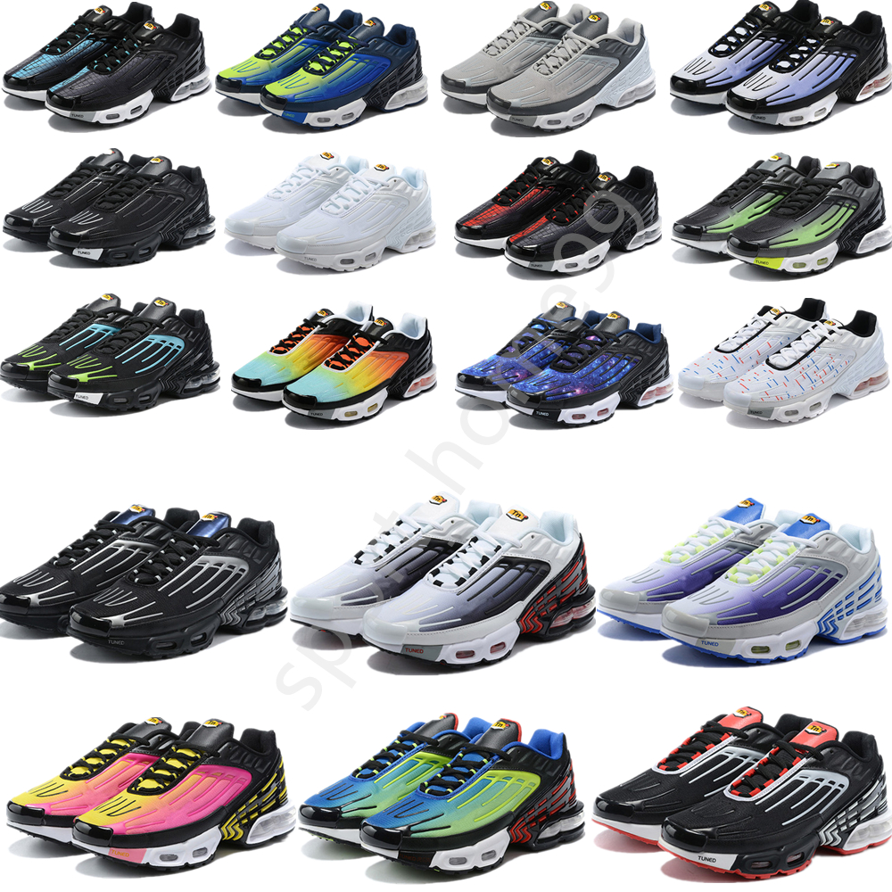 

NEW Tn Plus 3 Running Shoes Men chaussures Triple White Black Iridescent Green OG USA Neon Mens Womens Trainers Sneakers Sports 36-45, Colour 16
