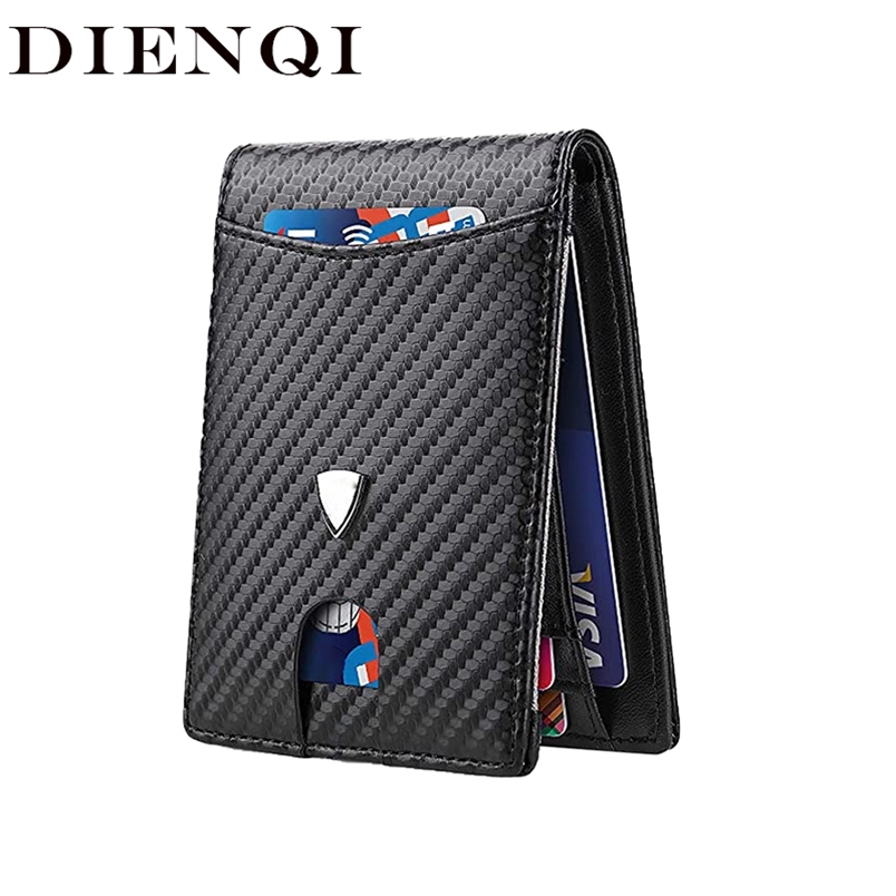

DIENQI Carbon Fiber Men Wallets Rfid Card Holder Money Bag Short Bi-fold Leather Minimalist Wallet Male Purse Smart Walet Black 220228
