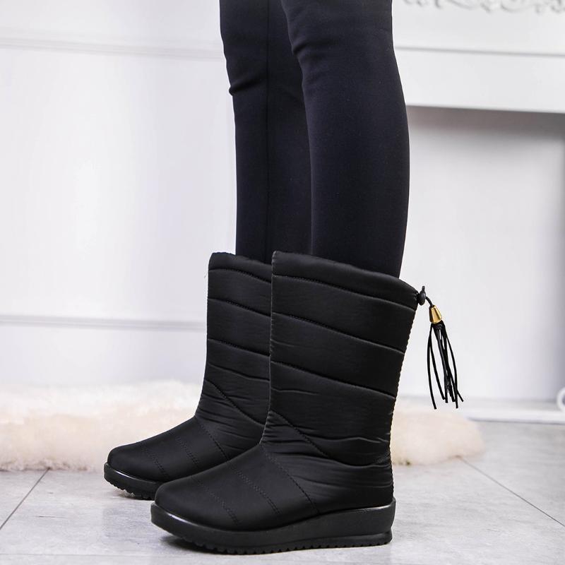 

Boots Women'S Winter Shoes Mid-Calf Waterproof Snow Boots Wedges Warm Fur Female Shoes Footwear Chaussures Femme, Black