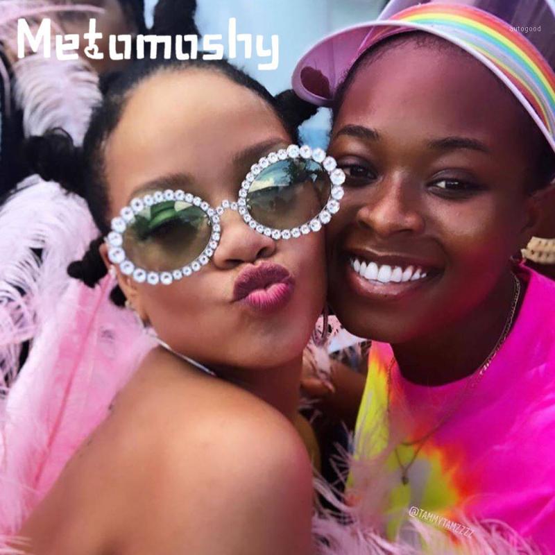 

Sunglasses Vintage Diamond 2021 Round Pink Blue Crystal Metal Sun Glasses Men Shades UV400 Okulary1