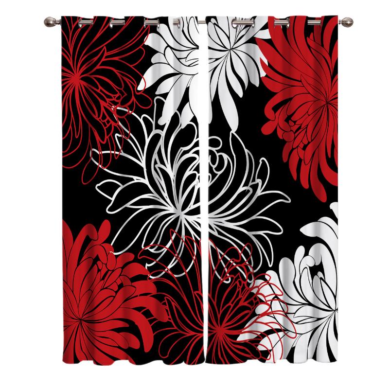 

Red White White Flower Chrysanthemum Dahlia Floral Window Curtains Valance Room Curtains Bedroom Drapes Kids Room Home Decor, As pic