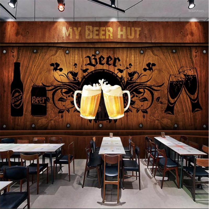 

European and American Style Retro Wood Board Background Beer Mural Wallpaper Restaurant Bar KTV Industrial Decor Wall Paper 3D1, 16320870