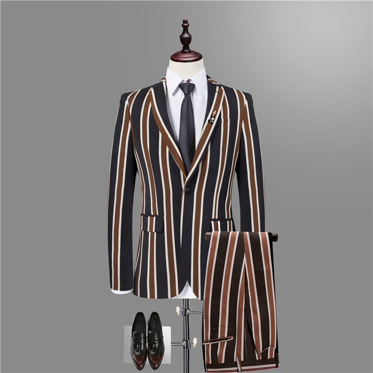 

2020 Pcs/suit, Male One Striped Blazers Qrtg, Brown