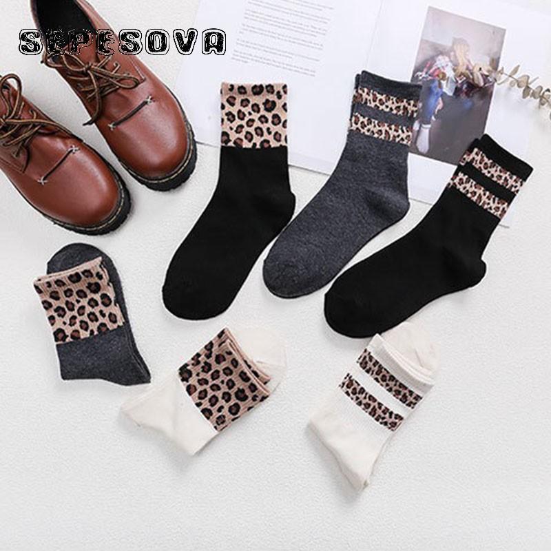 

Womens Leopard Socks Speckle Stripe Black Winter Warm Short Sock Trend Stylish Blend Casual Elastic Wear Woman Comfortable Sox