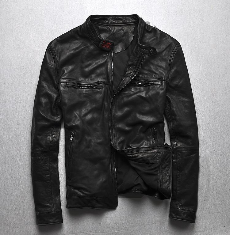 

New Small Collar Fashion Casual REAL Leather Sheepskin Leather Slim Short Locomotive, As pic