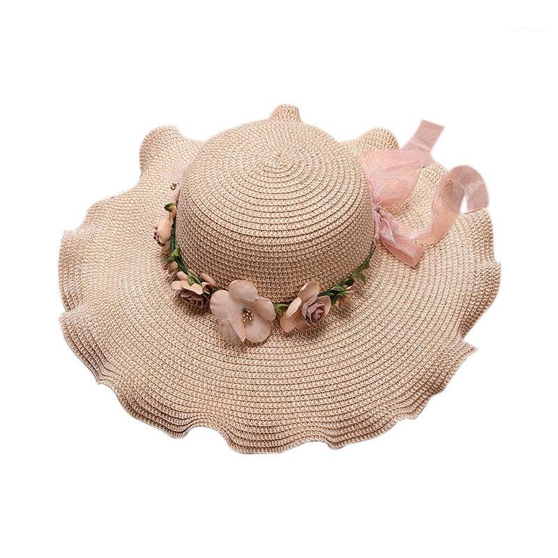 

FGGS-Women's Garland Wide Brim Hat Outdoor Sun Shade Holiday Straw Hat1, Beige