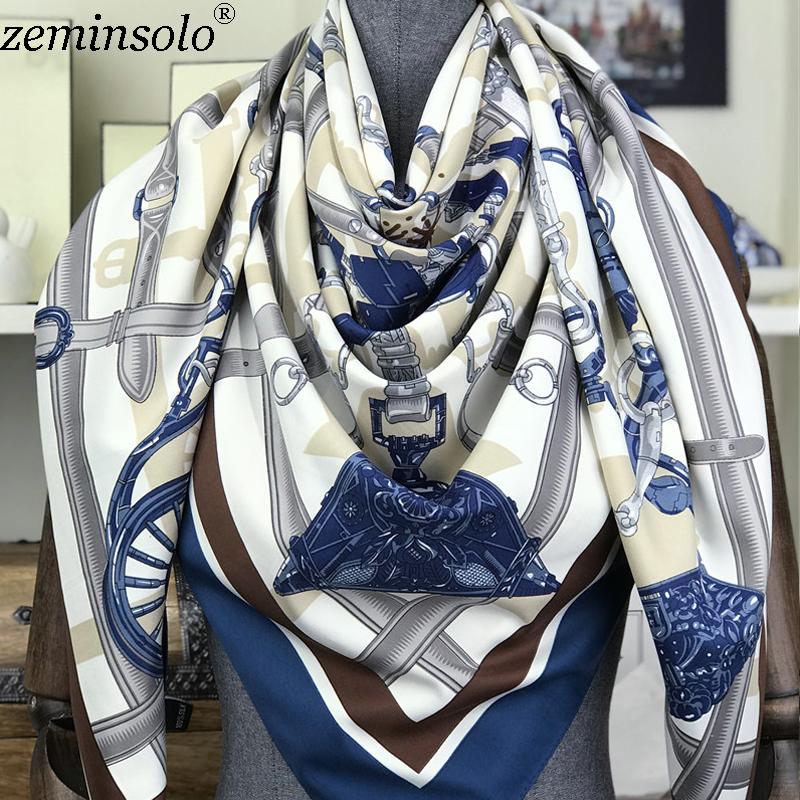 

2020 Design Scarves For Women Bandana Shawls Hijabs Square Silk Scarf Woman Printed Chain Chiffon Scarves 130*130cm