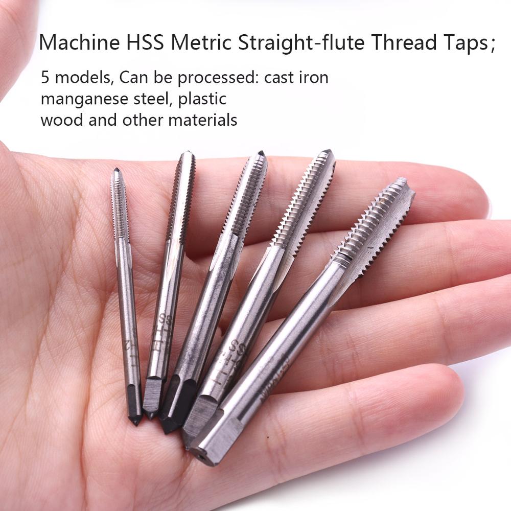 

5Pcs/Set HSS M3 M4 M5 M6 M8 Straight Fluted Screw Thread Metric Plug Hand Tap Drill Screw Taps 3mm 4mm 5mm 6mm 8mm