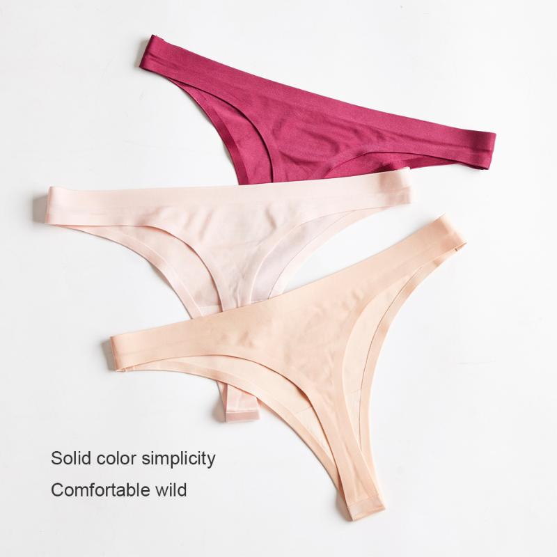 

1PC Sexy Low Waist Panties Lady Fashion Cotton Skin-friendly Briefs Ice Silk G-string Thongs Seamless Underpants Women Underwear, Black