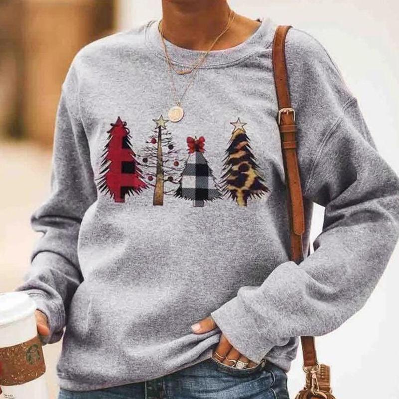 

Women' Thin Sweatshirt Christmas Tree Printed Hoodie 2020 Gray Fashion Sweatshirts Long Sleeve Hoodies Casual Pullover Tops