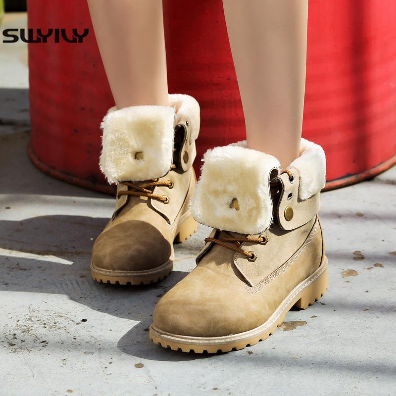 

SWYIVY Ankle Boots Woman Winter Boots 2020 Snowboots Women Casual Shoes Black Fur Platform Female Booties Warm Plus Size 42, Khaki