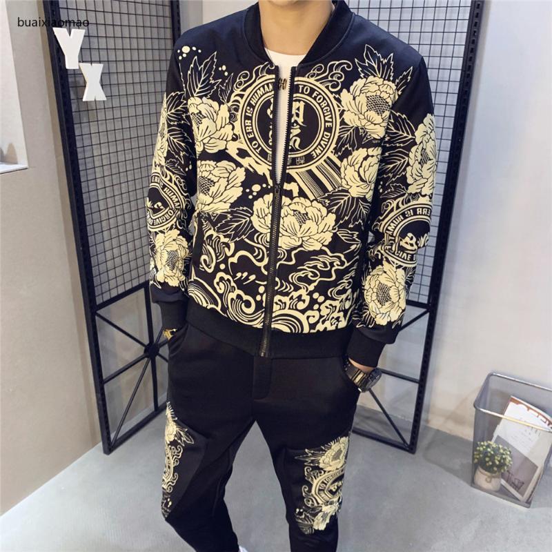 

Fall Men's Sports 2-Piece Printed Sports Suit Jacket + Pants Sportswear Men Sportswear Asian Size Moda Hombre 2021 New Men's Set, 208 tu se