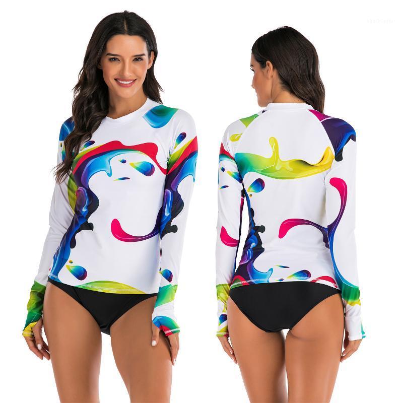 

Women Long Sleeve Rashguard Swimsuit Shirts Womens Retro Print Swimwear UV-Protection Rash Guard Beach Wear1