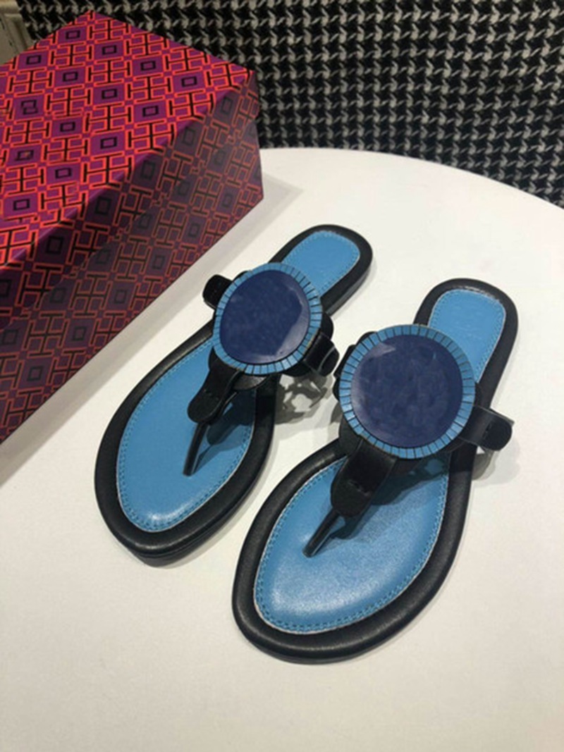 

new Hot sale luxu design ladies burch summer flat shoes ladies slippers slippers round toe ladies new Stylus beach tory sandals