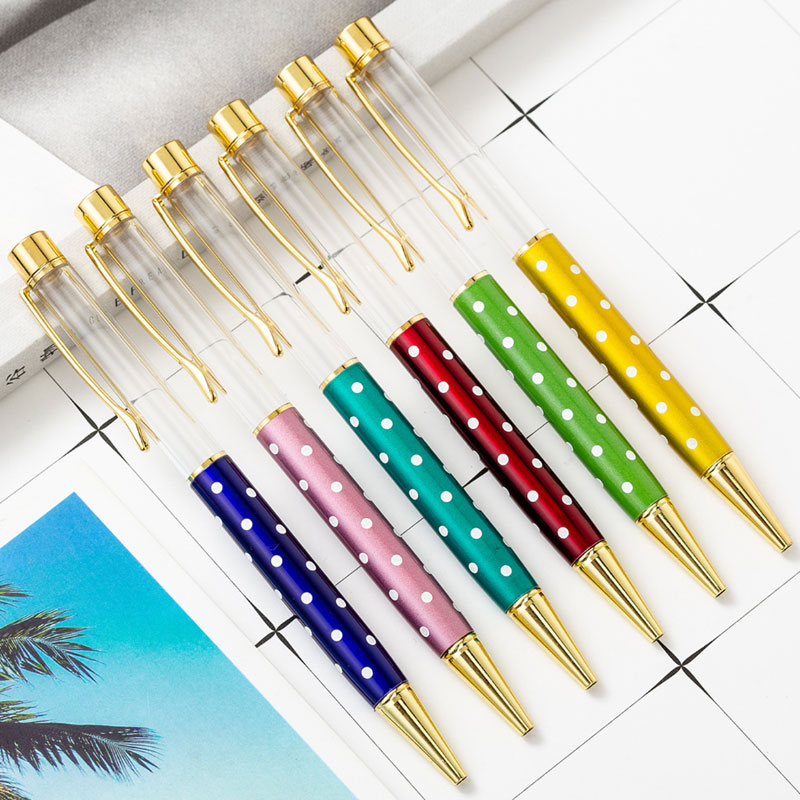 

New Fashion Dot Style Candy Color Metal Ballpoint Pen Girls Favor Students Gift Wedding Birthday Gift, As pic