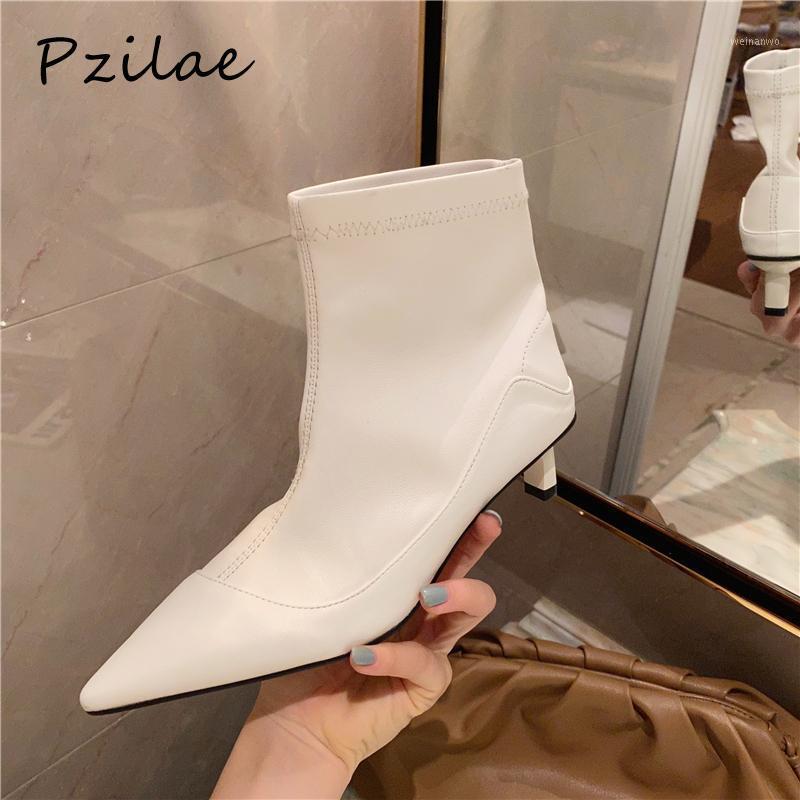 

Pzilae 2020 new boots women fashion ankle elastic boots med heels stretch women autumn sexy booties pointed toe shoes1, Black