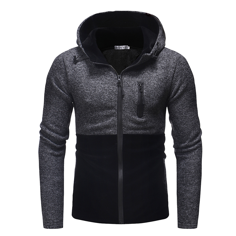 

Fall/Winter Men's Fashion Splice Cap Casual Long Sleeve Knitted Hoodie Thickened Coat