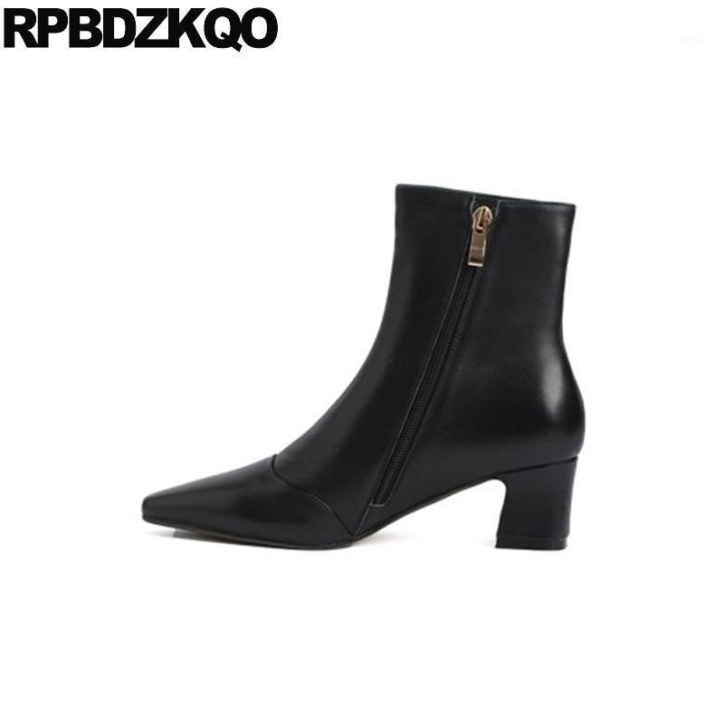 

chunky brown high heel block black women ankle boots medium 2020 designer genuine leather short shoes winter thick square toe1