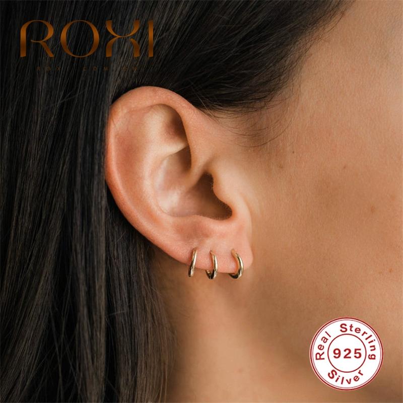 

Hoop & Huggie ROXI 925 Sterling Silver Glossy Earrings For Women Pendientes Small Round Circle Fashion Cartilage 2021 Jewelry