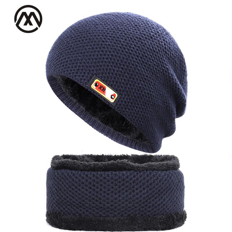

New men's skull cap outdoor warm winter knit hat men and women velvet cotton cap thickening men's skull high quality cotton, Black-b