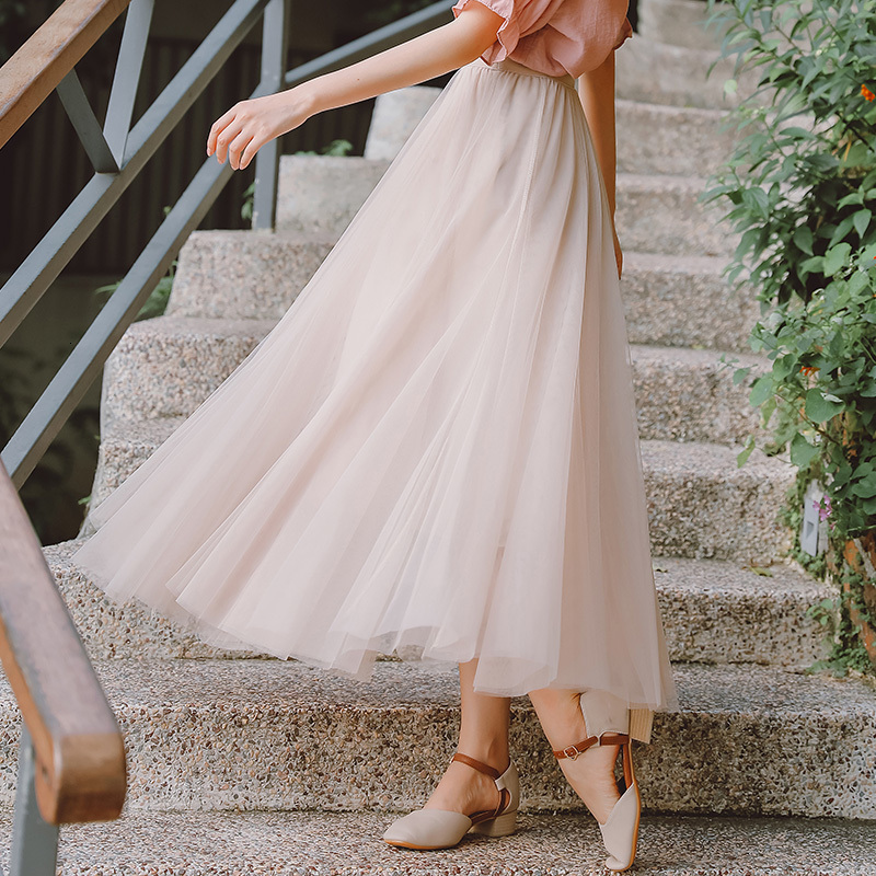 

2021 New Legogo Women's Summer Mesh Sweetly Plied Tutu Burned Skirt Worn High Waist Fashion Ball Sk3921 JUYY, Apricot.