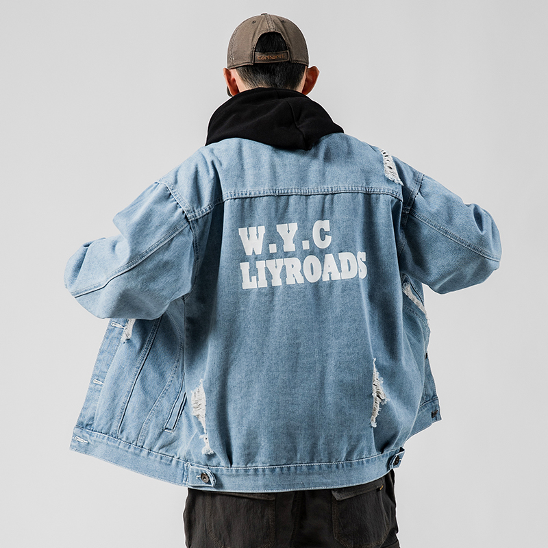 

2021 Spring Lapel Denim Man's Hip Jacket Street Clothes Big Coat Qrvn, Blue