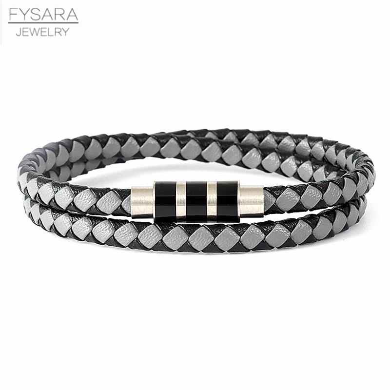 

FYSARA Geometry Design Leather Rope Bracelets Stainless Steel Magnet Clasps Charm Bracelets For Men Women Braided Thin