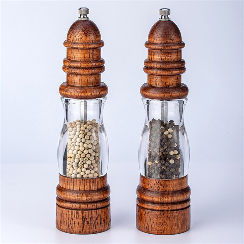 

2021 New 8inch Wooden Salt Pepper Set - Wood and Acrylic Mills, Adjustable Ceramic Grinder A99u